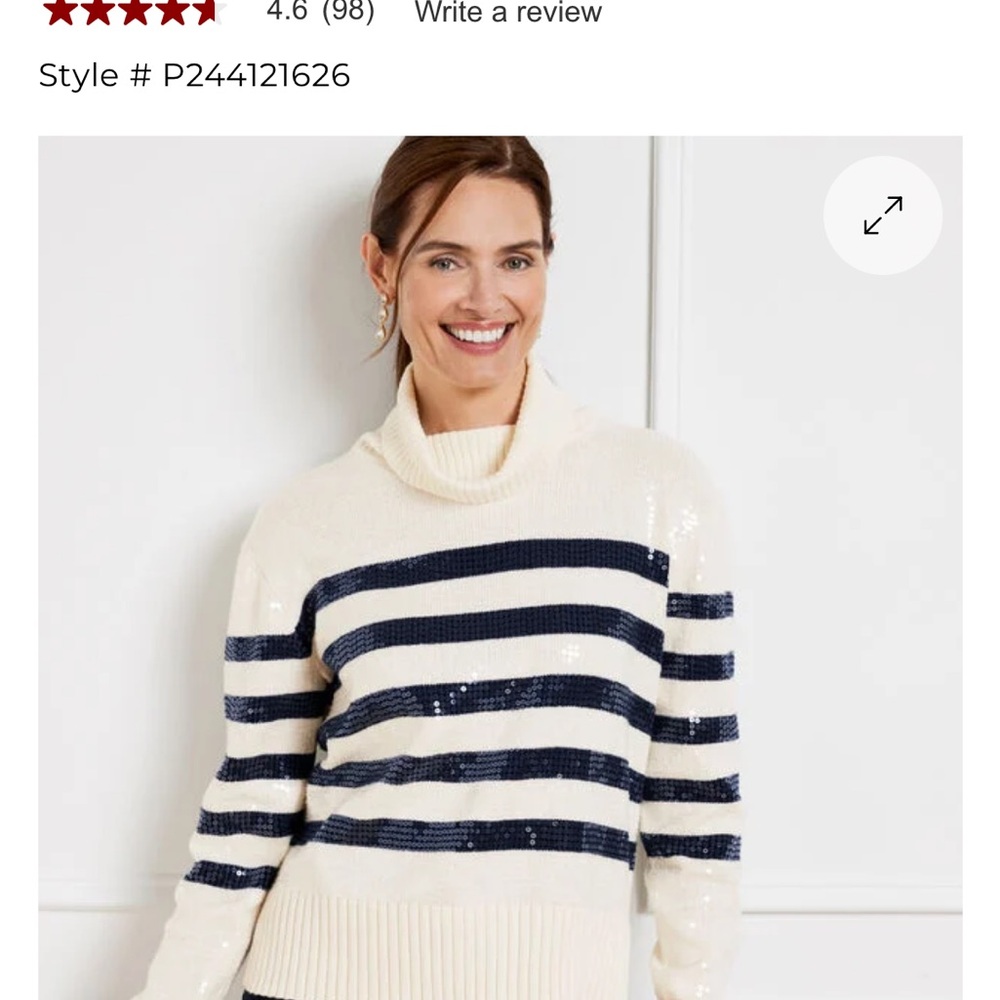Talbots Cream and navy Striped Sequin Sweater